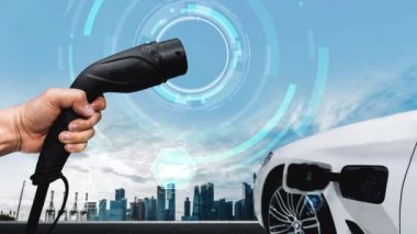 Yeşil enerji ve ekolojik güç kavramında elektrikli araba şarj istasyonu