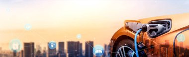 Alternatif yeşil enerji kavramında elektrikli araba şarj istasyonu