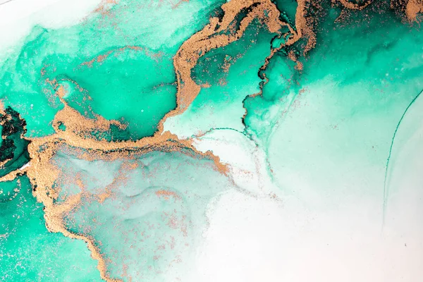 Oro verde astratto sfondo di marmo liquido inchiostro arte pittura su carta . — Foto Stock
