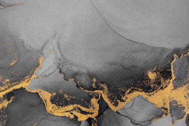 Kağıt üzerinde mermer sıvı mürekkep resminin koyu altın soyut arkaplanı .