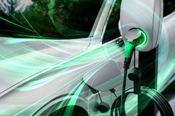EV charging station for electric car in concept of green energy and eco power — Stock Photo, Image