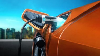 Yeşil enerji ve ekolojik güç kavramında elektrikli araba şarj istasyonu