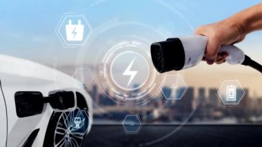 Yeşil enerji ve ekolojik güç kavramında elektrikli araba şarj istasyonu