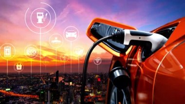 Yeşil enerji ve ekolojik güç kavramında elektrikli araba şarj istasyonu