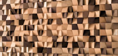 Doğal renk tahta blok duvar kübik doku arkaplanı