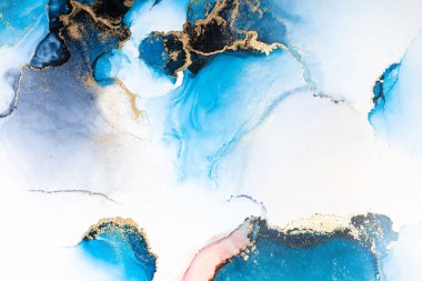 Kağıt üzerinde mermer sıvı mürekkep resminin lüks mavi soyut arkaplanı .