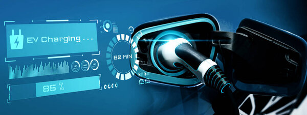 EV зарядная станция для электромобиля в концепции альтернативной зеленой энергии