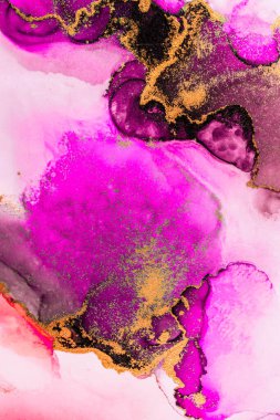Kağıt üzerinde mermer sıvı mürekkep resminin pembe altın soyut arkaplanı .