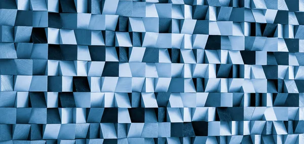 Bloque de madera de pared de textura cúbica de fondo en filtro azul —  Fotos de Stock