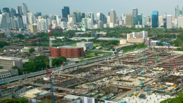 Zeitraffer Stadtbild Und Baustelle Großstadtpanorama Immobilienentwicklung Geschäftsviertel Der Innenstadt — Stockvideo