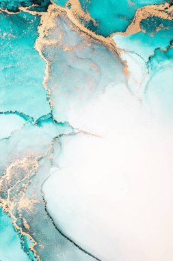 Kağıt üzerinde mermer sıvı mürekkep resminin okyanus mavisi soyut arkaplanı .