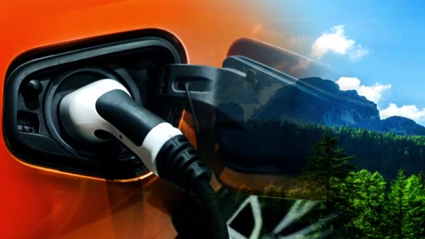 Stacja ładowania pojazdów elektrycznych w koncepcji zielonej energii i energii ekologicznej — Wideo stockowe