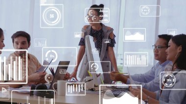 Kurumsal personel toplantısında iş adamlarının kavramsal vizyonu