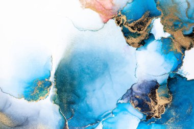 Kağıt üzerinde mermer sıvı mürekkep resminin lüks mavi soyut arkaplanı .