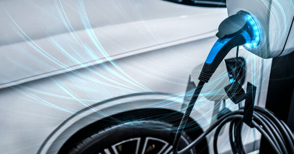 EV зарядная станция для электромобиля в концепции зеленой энергии и экологической энергии