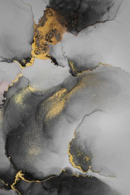 Kağıt üzerinde mermer sıvı mürekkep resminin koyu altın soyut arkaplanı .