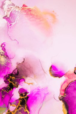 Kağıt üzerinde mermer sıvı mürekkep resminin pembe altın soyut arkaplanı .