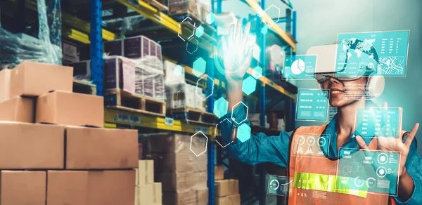 Future virtual reality technology for innovative VR warehouse management — Stock Photo, Image
