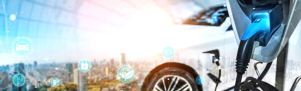 EV зарядная станция для электромобиля в концепции альтернативной зеленой энергии