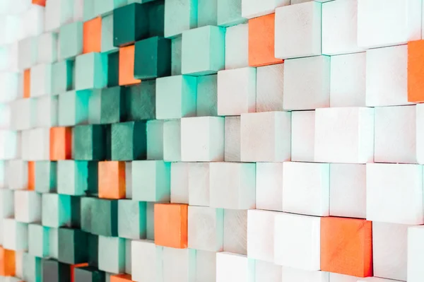 Kleurrijke houten blok muur kubieke textuur achtergrond — Stockfoto