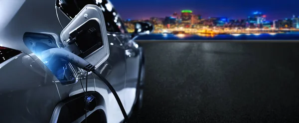 Σταθμός φόρτισης EV για ηλεκτρικό αυτοκίνητο στην έννοια της πράσινης ενέργειας και της οικολογικής ισχύος — Φωτογραφία Αρχείου