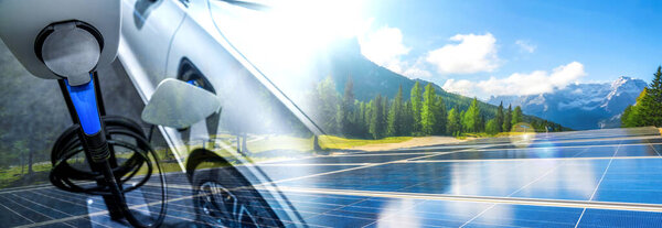 EV зарядная станция для электромобиля в концепции зеленой энергии и экологической энергии