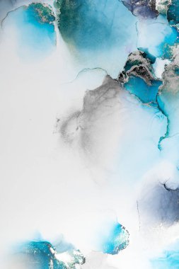 Kağıt üzerinde mermer sıvı mürekkep resminin mavi gümüş soyut arkaplanı .