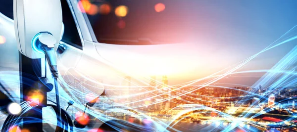 Yeşil enerji ve ekolojik güç kavramında elektrikli araba şarj istasyonu