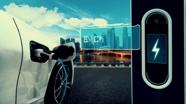 EV laddstation för elbil i begreppet grön energi och miljökraft — Stockvideo