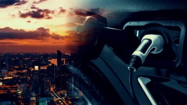 Yeşil enerji ve ekolojik güç kavramında elektrikli araba şarj istasyonu