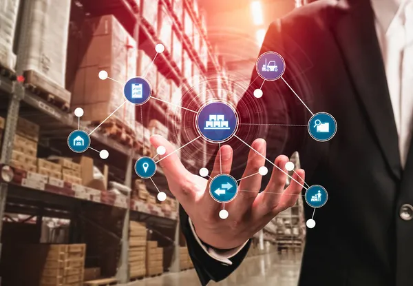 Smart warehouse management systeem met innovatief internet van dingen technologie — Stockfoto