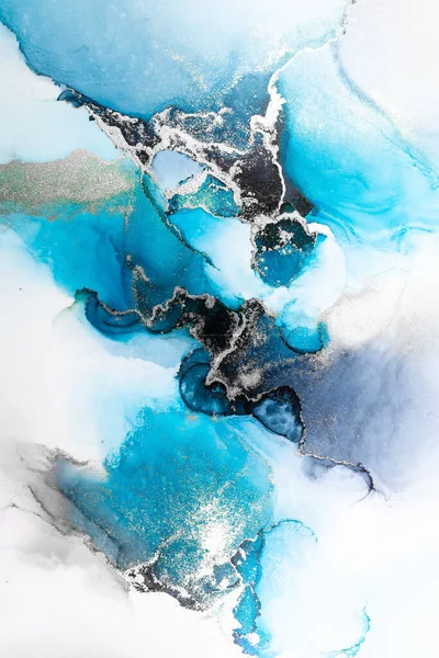 Fondo abstracto de plata azul de mármol pintura de arte de tinta líquida sobre papel . — Foto de Stock