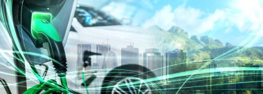 Yeşil enerji ve ekolojik güç kavramında elektrikli araba şarj istasyonu