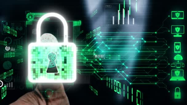 Tecnologia de criptografia de segurança cibernética para proteger a privacidade de dados conceptual — Vídeo de Stock