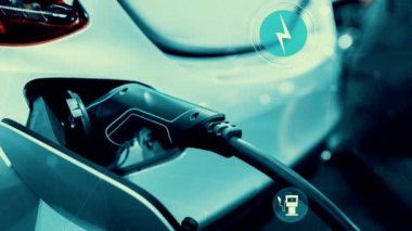 Yeşil enerji ve ekolojik güç kavramında elektrikli araba şarj istasyonu