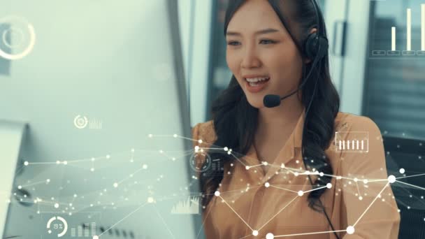 Il call center dell'assistenza clienti fornisce dati con grafica immaginaria — Video Stock