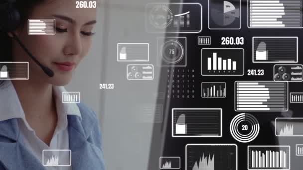 Kundsupport call center tillhandahåller data i konceptuell vision — Stockvideo