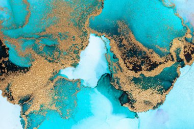 Kağıt üzerinde mermer sıvı mürekkep resminin lüks mavi soyut arkaplanı .