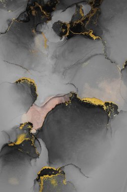 Kağıt üzerinde mermer sıvı mürekkep resminin koyu altın soyut arkaplanı .