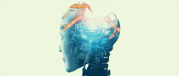 Mekaniserad industri robot och robotarmar dubbel exponering bild . — Stockfoto