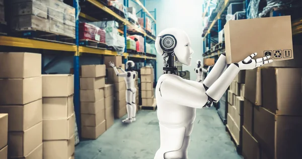 Inovativní průmyslový robot pracující ve skladu pro náhradu lidské práce — Stock fotografie