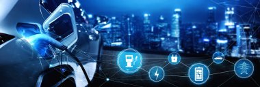 Alternatif yeşil enerji kavramında elektrikli araba şarj istasyonu