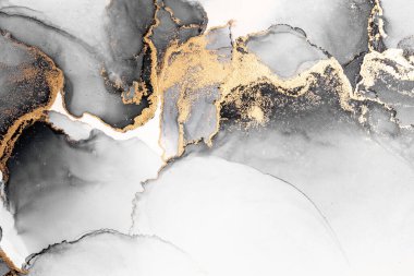 Kağıt üzerinde mermer sıvı mürekkep resminin siyah altın soyut arkaplanı .