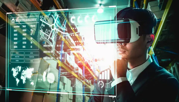 Future virtual reality technology for innovative VR warehouse management — Stock Photo, Image