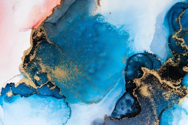 Luxe blauw abstracte achtergrond van marmer vloeibare inkt kunst schilderen op papier . — Stockfoto