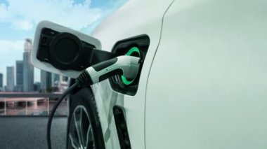 Yeşil enerji ve ekolojik güç kavramında elektrikli araba şarj istasyonu