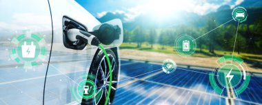 Yeşil sürdürülebilir enerji kavramında elektrikli araba için EV şarj istasyonu