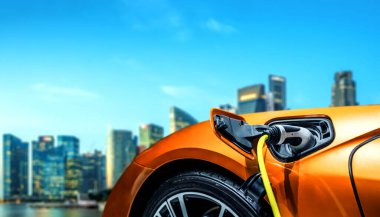 Yeşil enerji ve ekolojik güç kavramında elektrikli araba şarj istasyonu