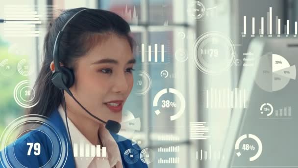 Kundsupport callcenter ger data med visuell grafik — Stockvideo