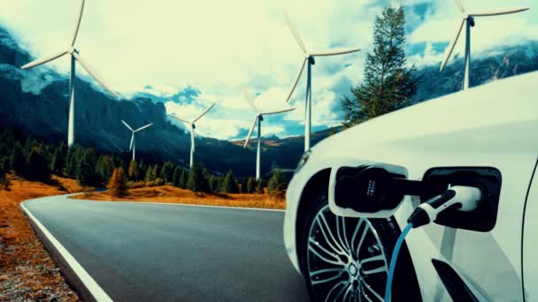 EV estación de carga para coche eléctrico en concepto de energía sostenible verde — Vídeo de stock